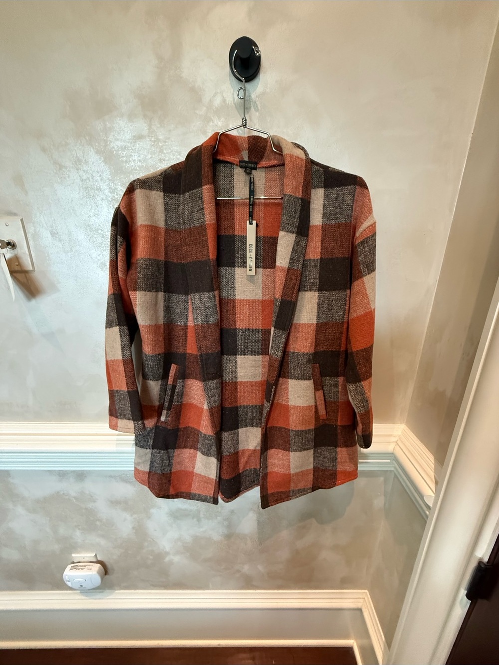 Coco + Carmen Plaid Open-Front Blazer in Rust, Cream & Brown